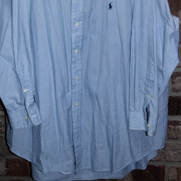 Ralph Lauren Shirt 18 34/35 Blue White Striped Yarmouth Button Down Blue Pony - Picture 2 of 7